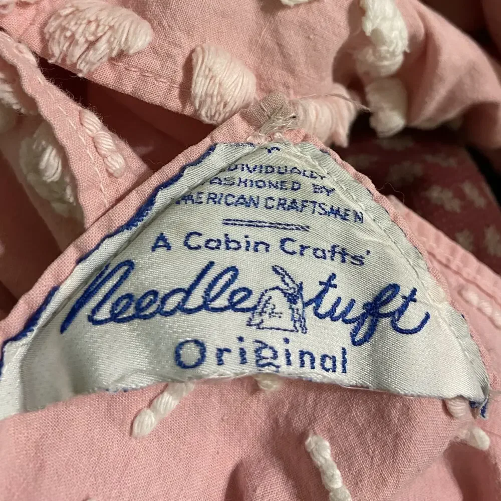 Vtg Cabin Crafts Needle Tuft Chenille Bedspread Full Size Ruffle Pink Floral
